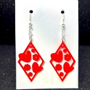 Red Heart and Flower Dangle Earrings